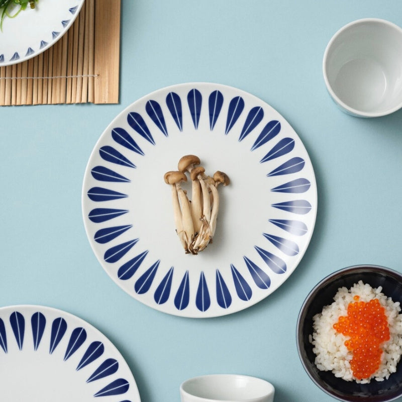 Blue and white plate with a mushroom on it, part of the Arne Clausen Collection, Lotus | White, grey, Bowls & plates.